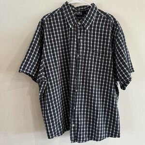 Men's Basic Editions Y2K Short Sleeve Button Up Shirt Blue Plaid Cotton 2X